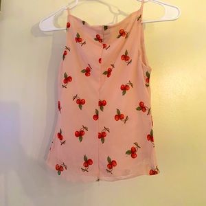Bebe mesh light pink with cherries tank top